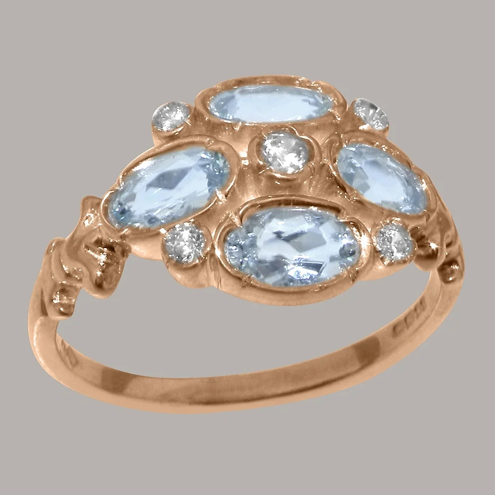 14k Rose Gold Diamond & Aquamarine Womens Ring Y34370
