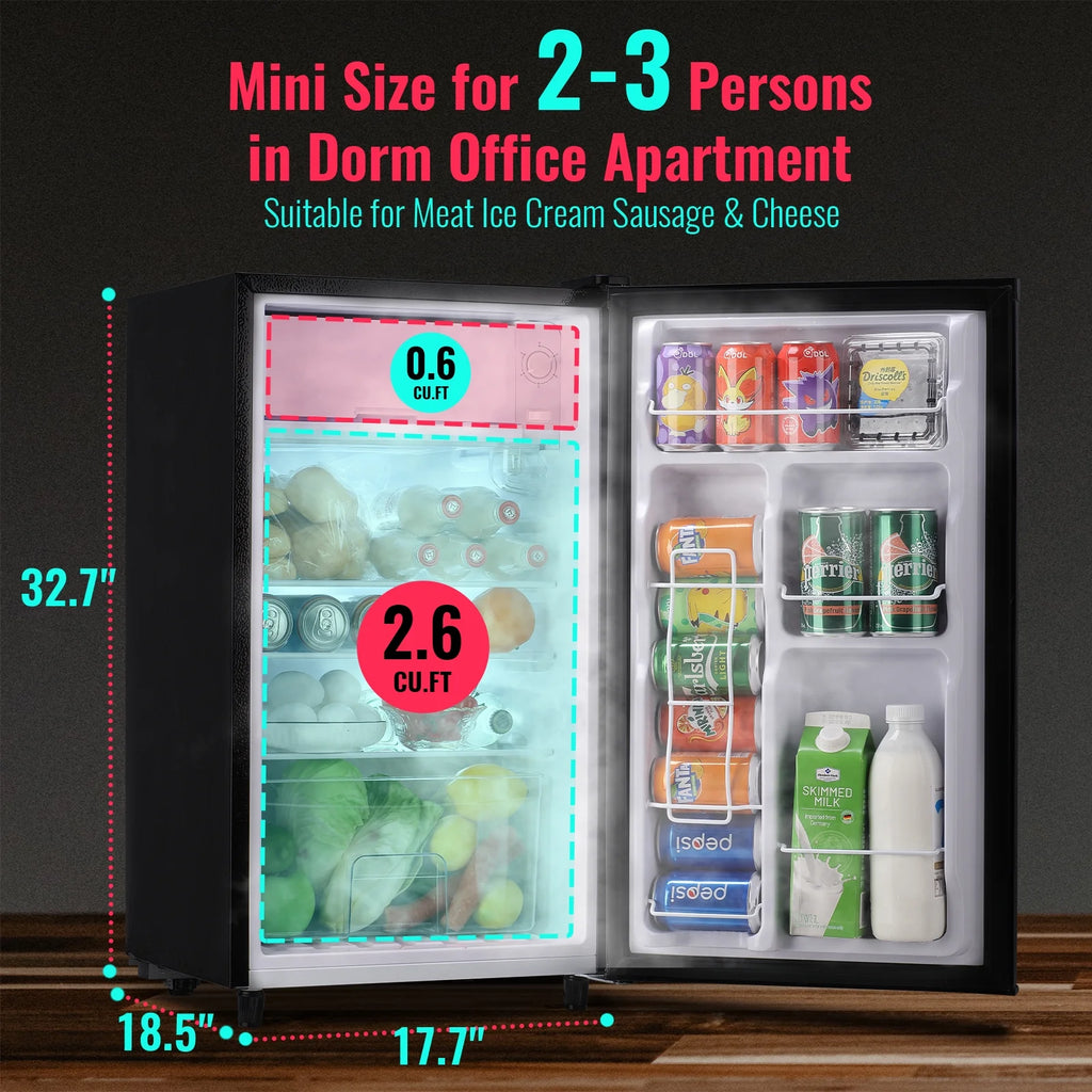 Black Compact Mini Fridge with Freezer W74527