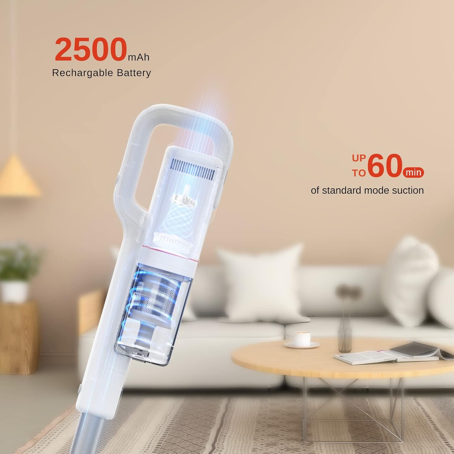Cordless Stick Vacuum Cleaner, 23500Pa Suction, 60 Minutes Runtime, Lightweight Handheld Vacuum W12282