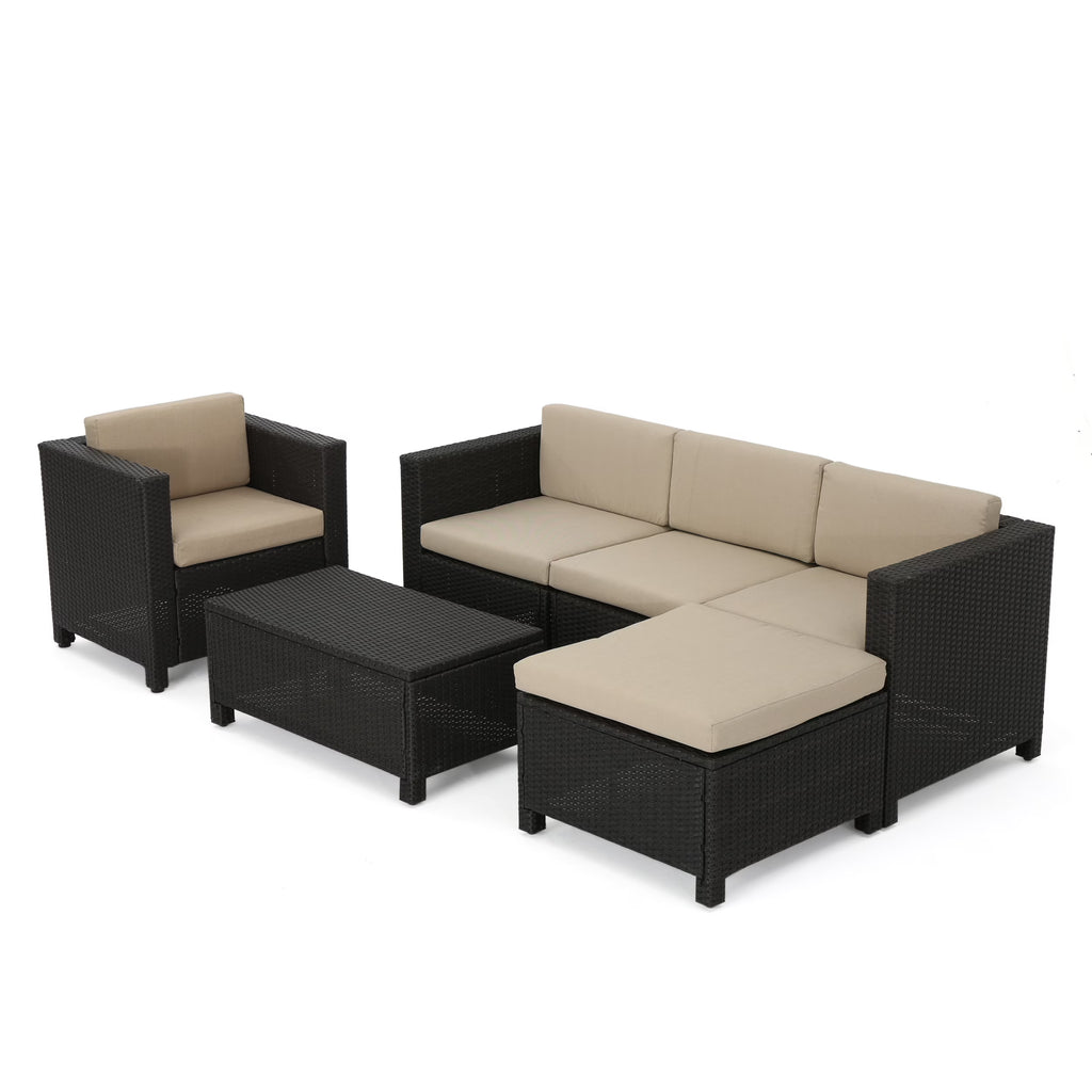 Brown and Beige Wicker L-Shaped Sectional Sofa Set A618