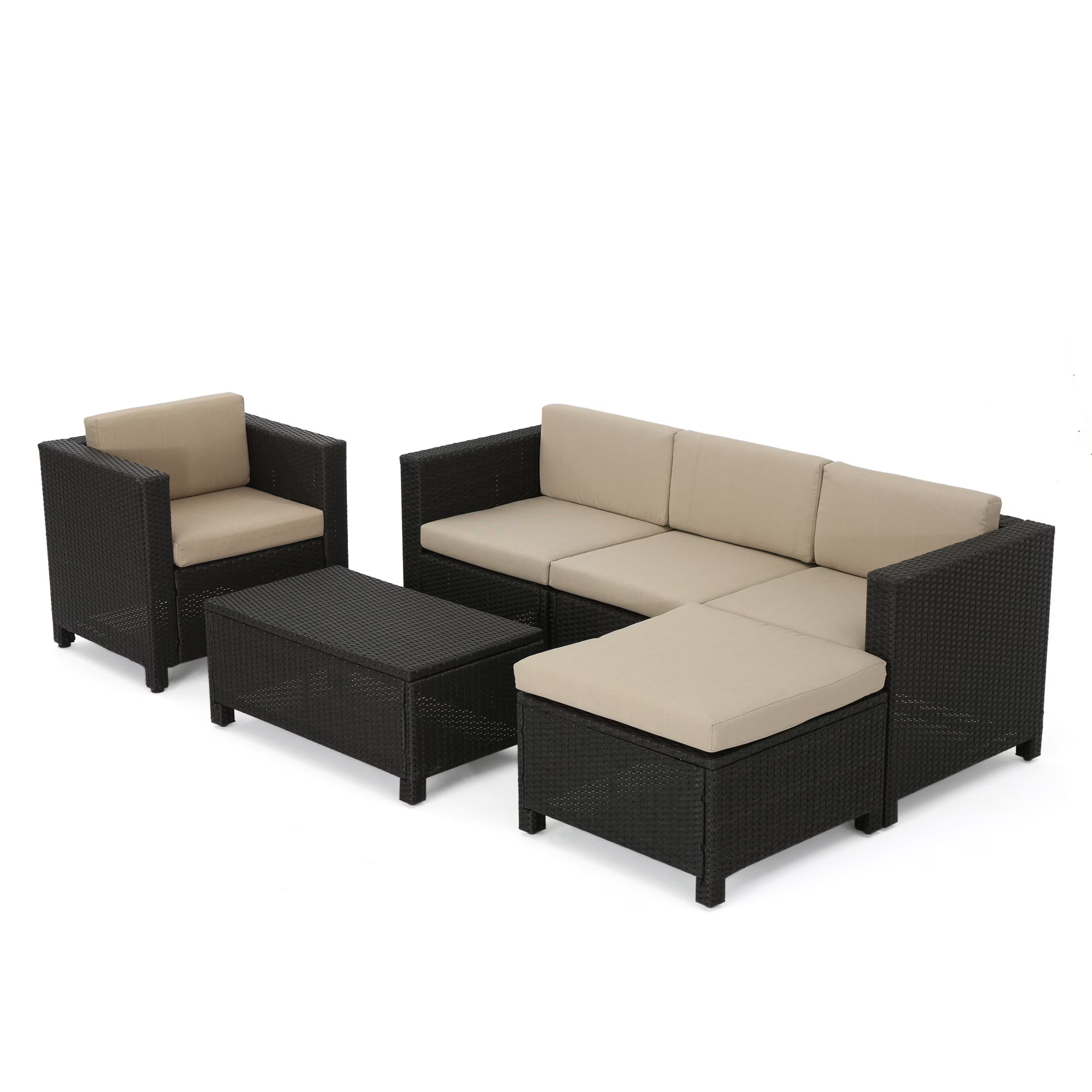 Brown and Beige Wicker L-Shaped Sectional Sofa Set A618
