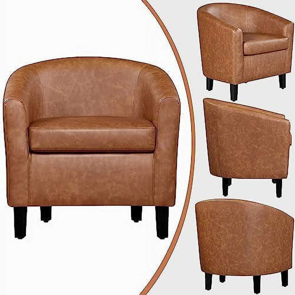 Faux Leather Barrel Accent Chair with Ottoman Set J54981