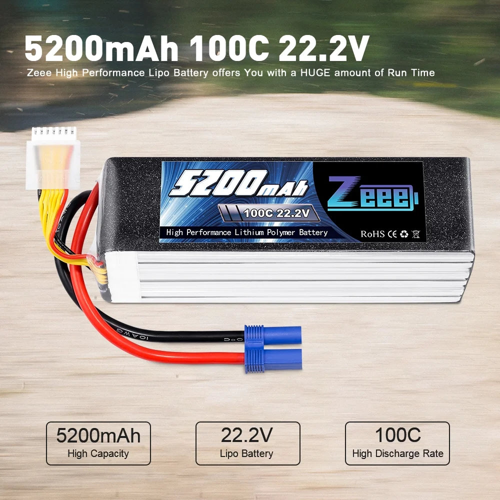 22.2V 100C 5200mAh 6S Lipo Battery EC5 Connector (2 Pack) G952258