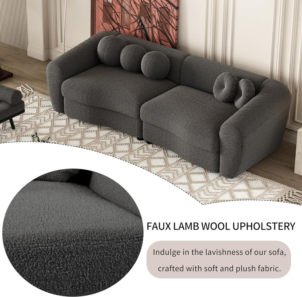Grey Teddy Fabric 3 Seater Sofa with 5 Throw Pillows M4435