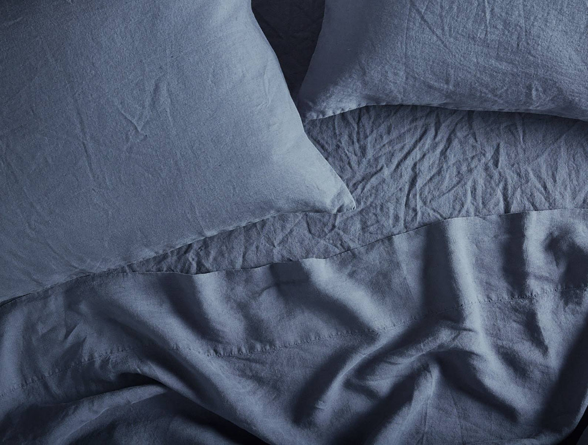 Organic Relaxed Linen Fitted Sheet King Harbor Blue C4349