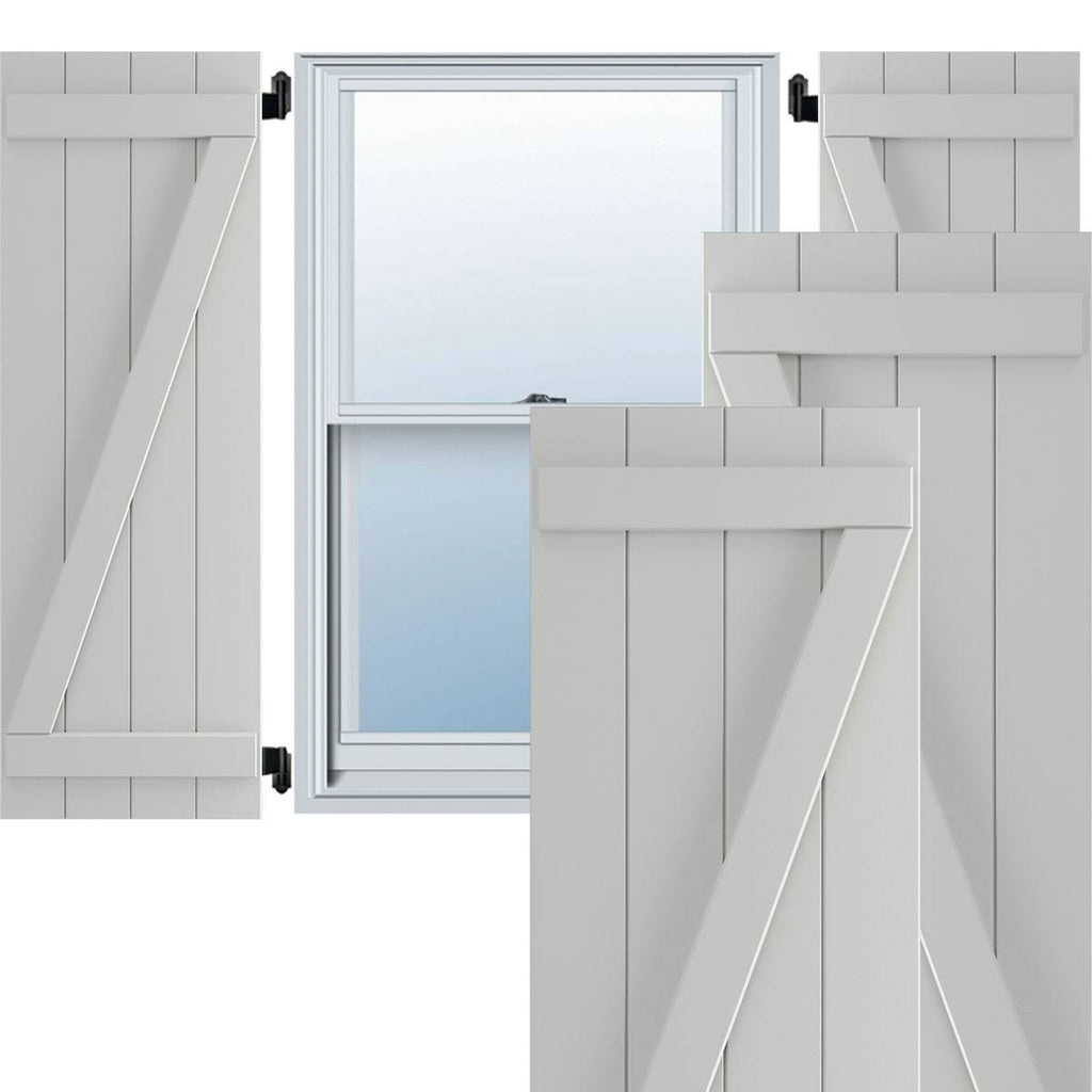 21-1/2x22 x 77x22 PVC Four Board Joined Board and Batten Shutters, Hailstorm Gray S69976