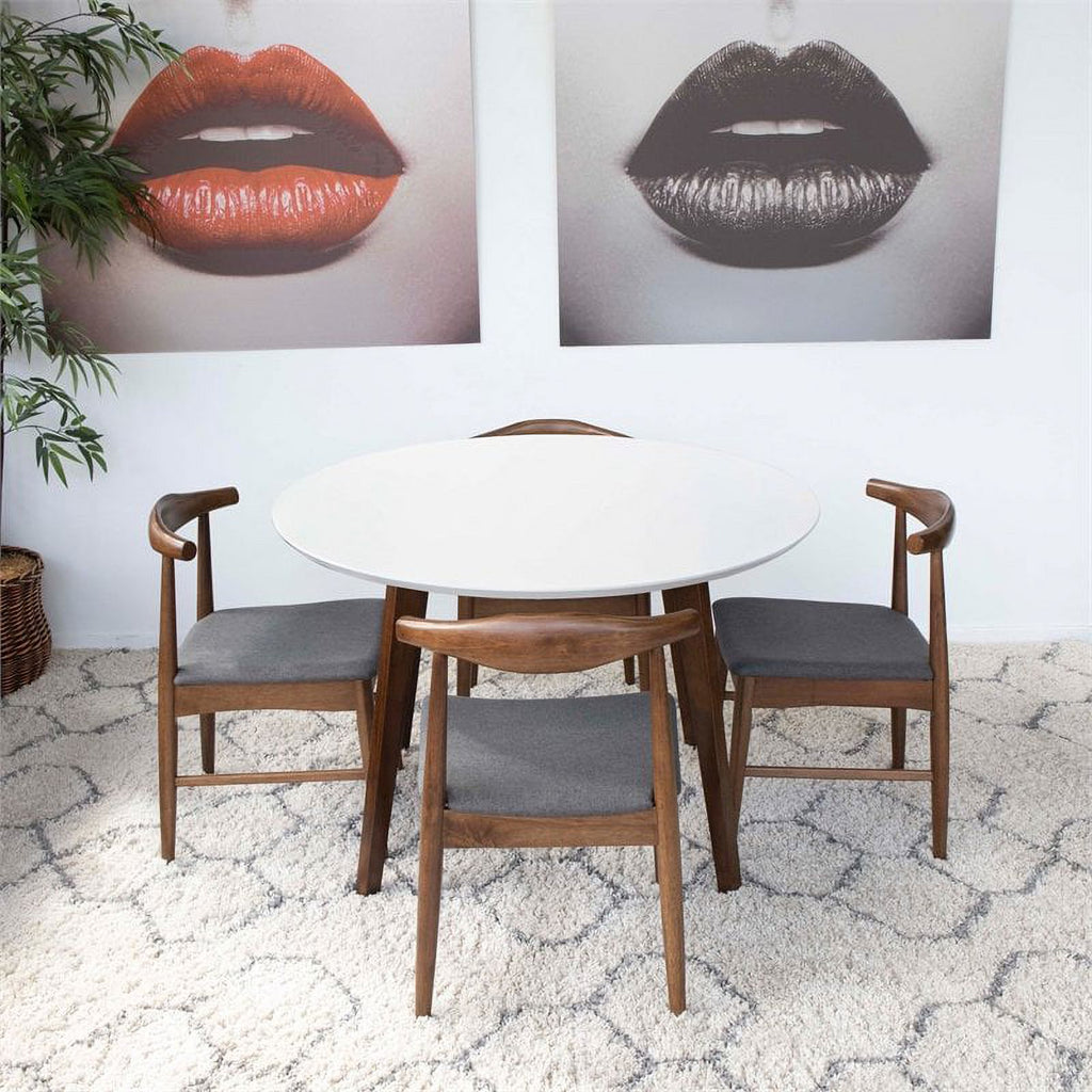Mid Century Modern Fabric Dining Chair in White/Gray (Set of 5) T232