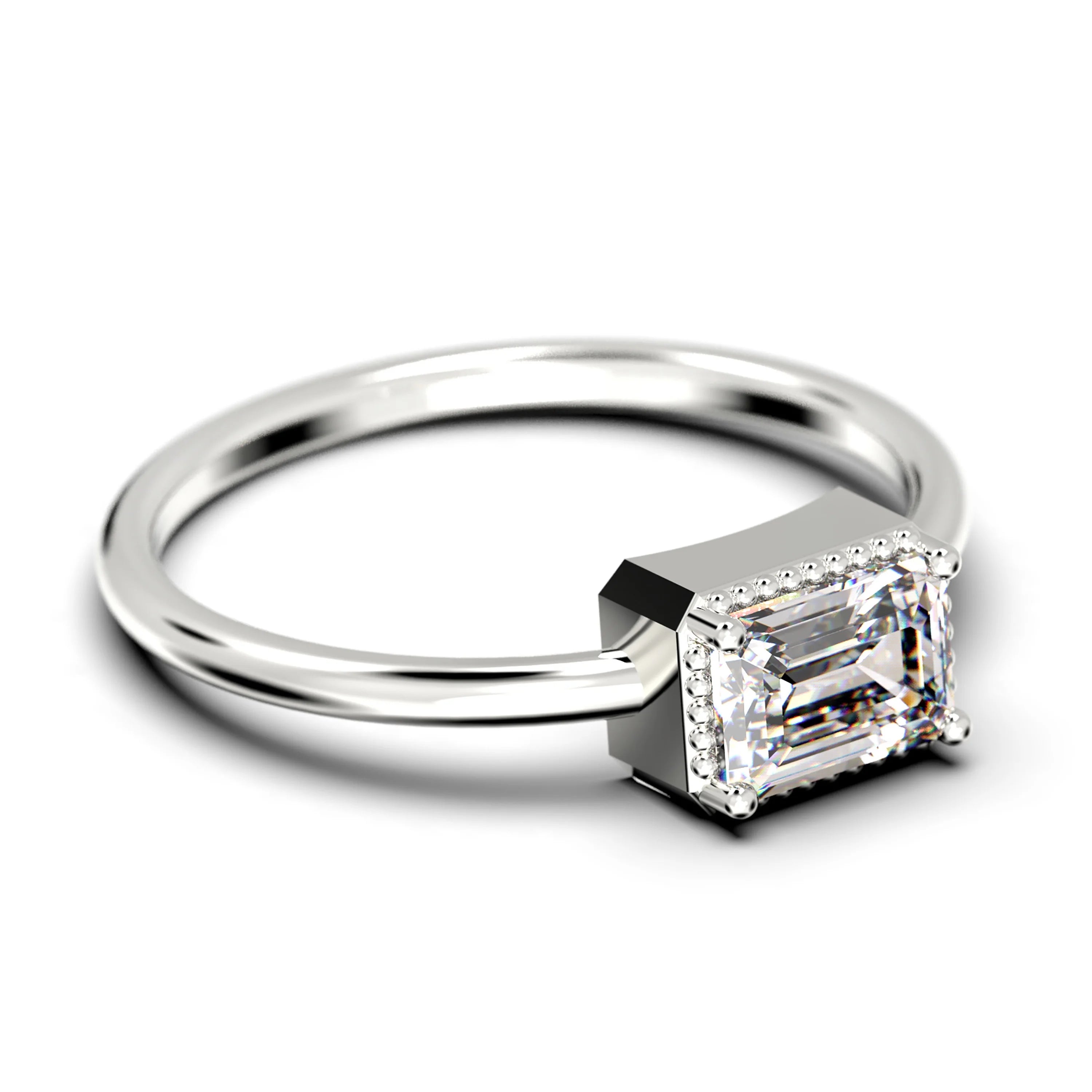 Emerald Cut Diamond Moissanite Engagement Ring In 10K Solid White Gold C2958