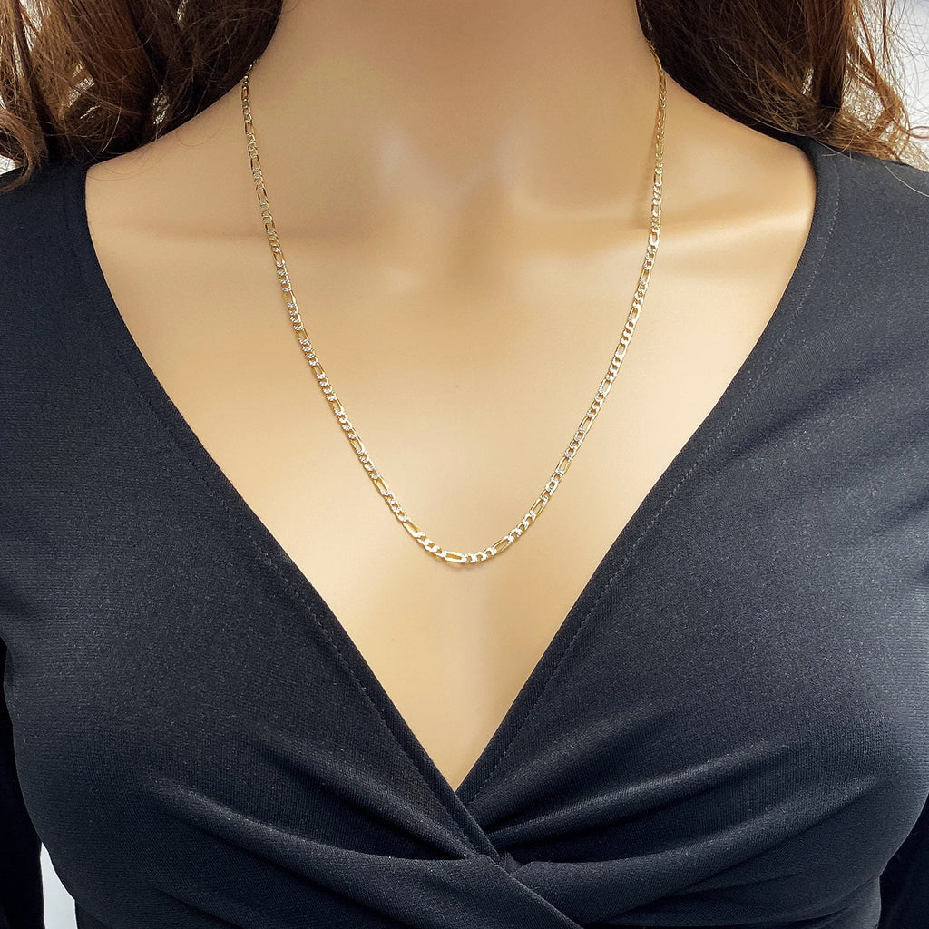 14k Yellow Gold Over 925 Silver Diamond-Cut Figaro Chain Necklace G69164