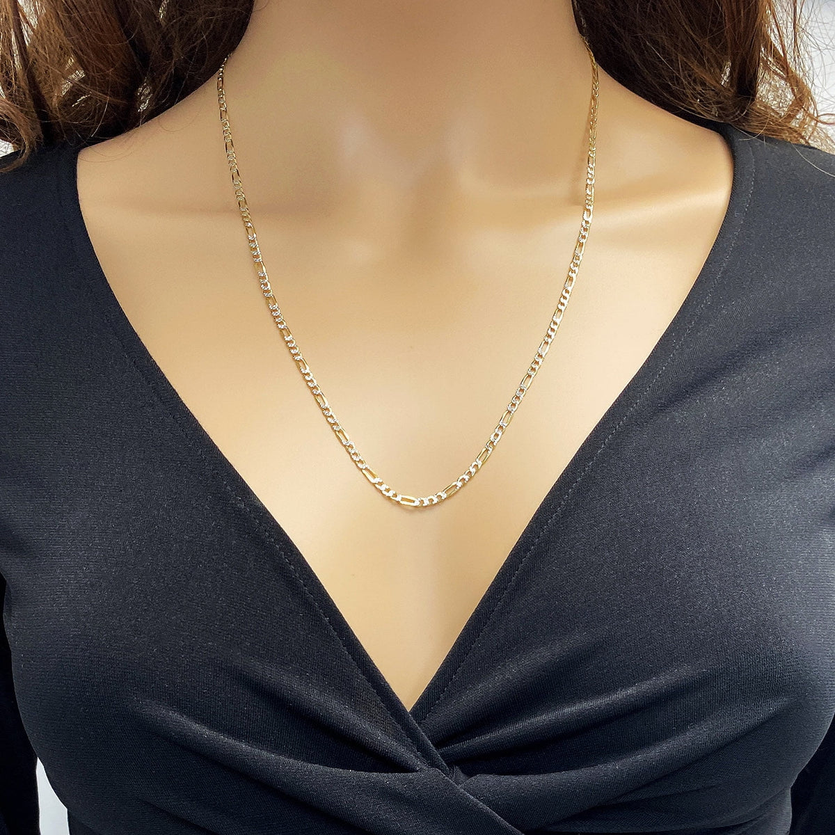 14k Yellow Gold Over 925 Silver Diamond-Cut Figaro Chain Necklace G69164
