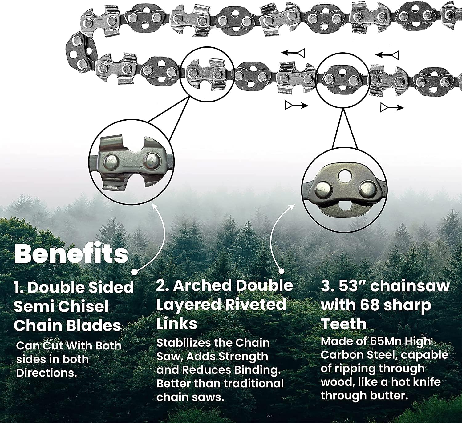 53" Rope Saw Chain with 68 Sharp Teeth & 100 Feet Rope Kit, Pack of 2 P841