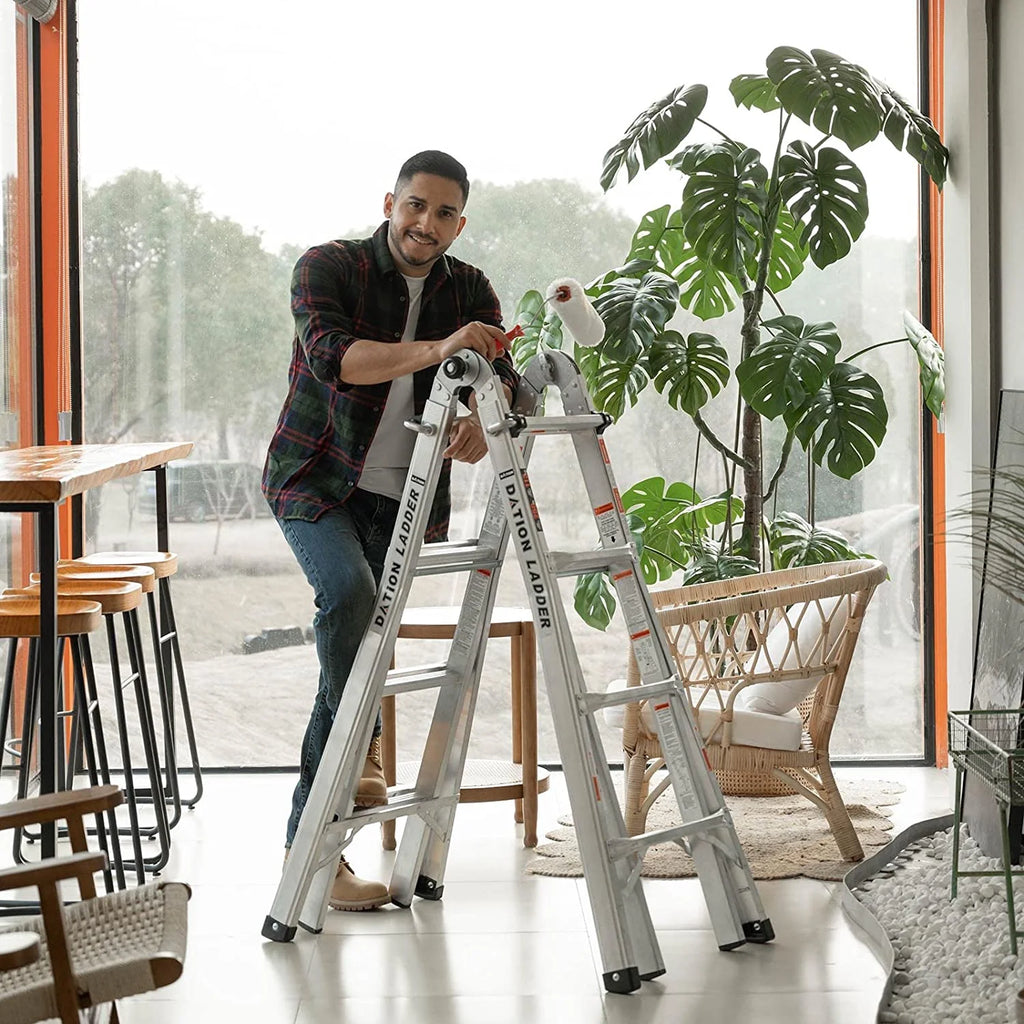 Folding Aluminum Ladder with Non-Slip Rubber, 250 lbs Weight Rating J69235