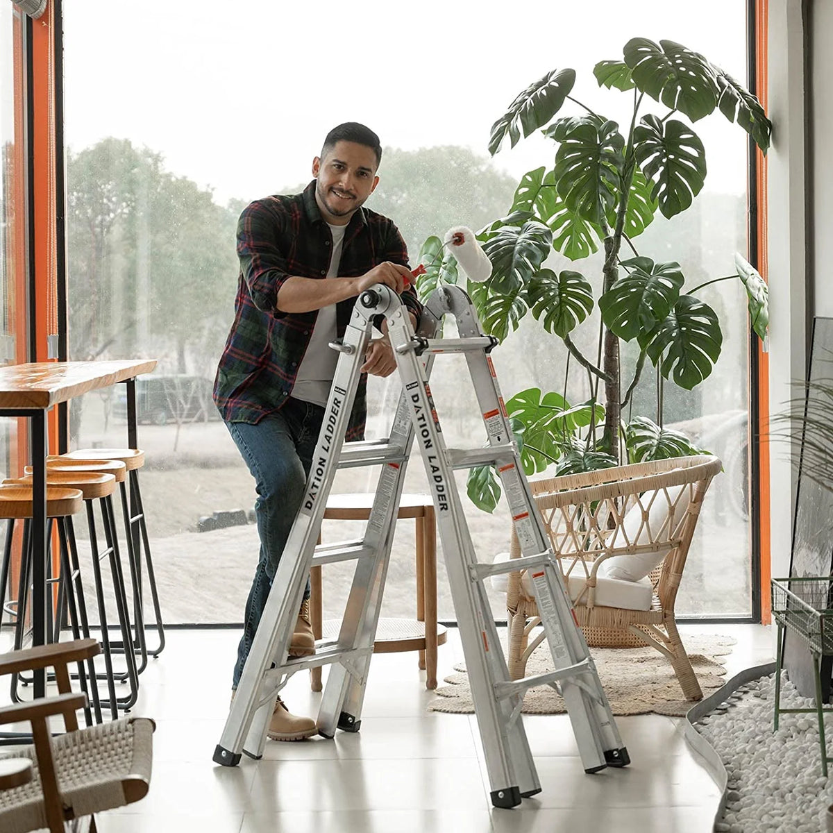 Folding Aluminum Ladder with Non-Slip Rubber, 250 lbs Weight Rating J69235