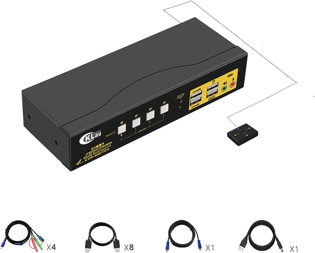 2 Port Dual Monitor Displayport KVM Switch with Audio, USB 2.0 Hub and Cables Y25666