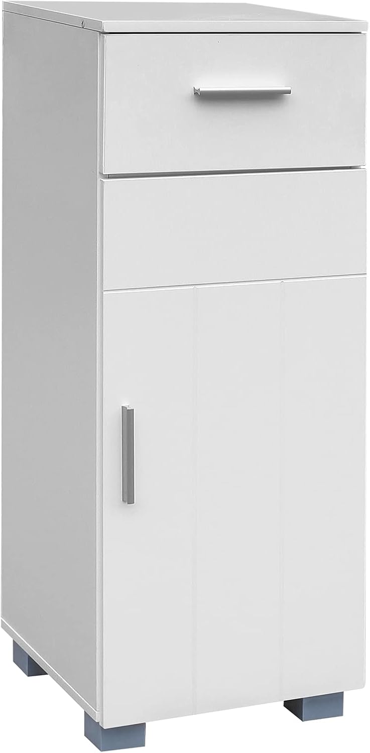 White Bathroom Floor Storage Cabinet with Single Door and Drawer C3086