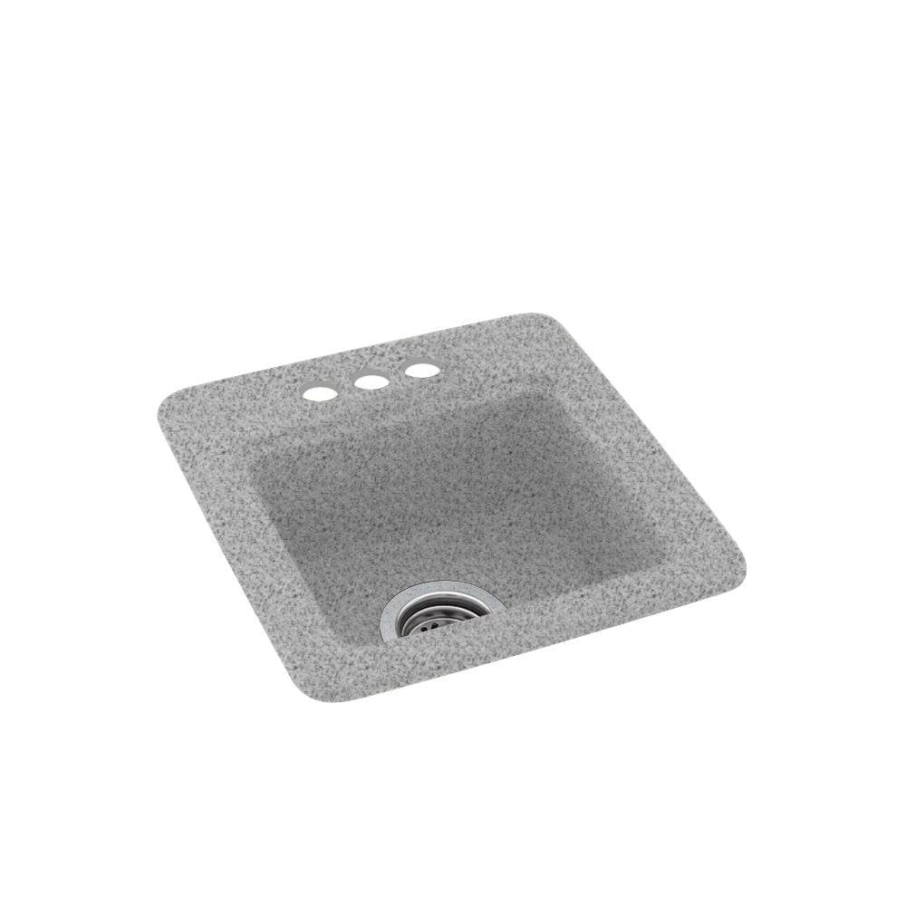 15-in D x 15-in W x 6-in H Solid Surface Drop-In Bar Sink with 3-Holes - Gray Granite R584