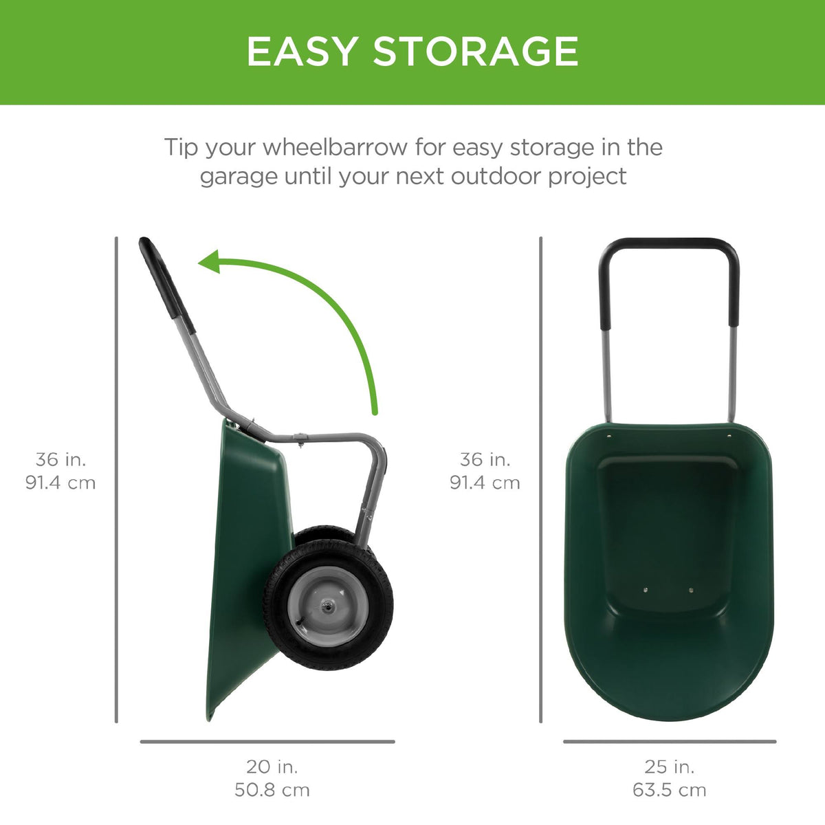 Green Dual Wheel Home Wheelbarrow Yard Garden Cart O7506