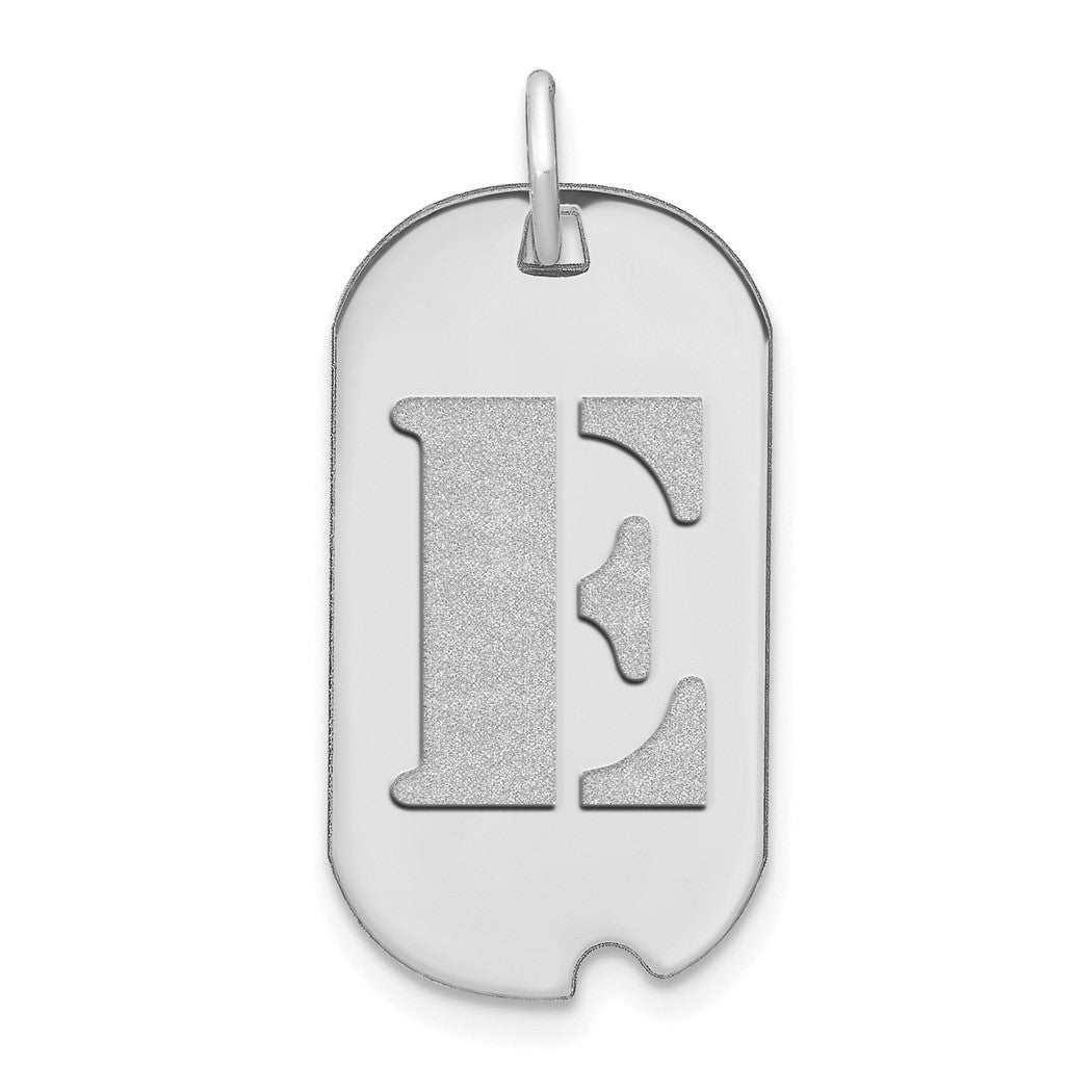 14k White Gold Polished Letter E Initial Dog Tag Pendant Necklace N2010