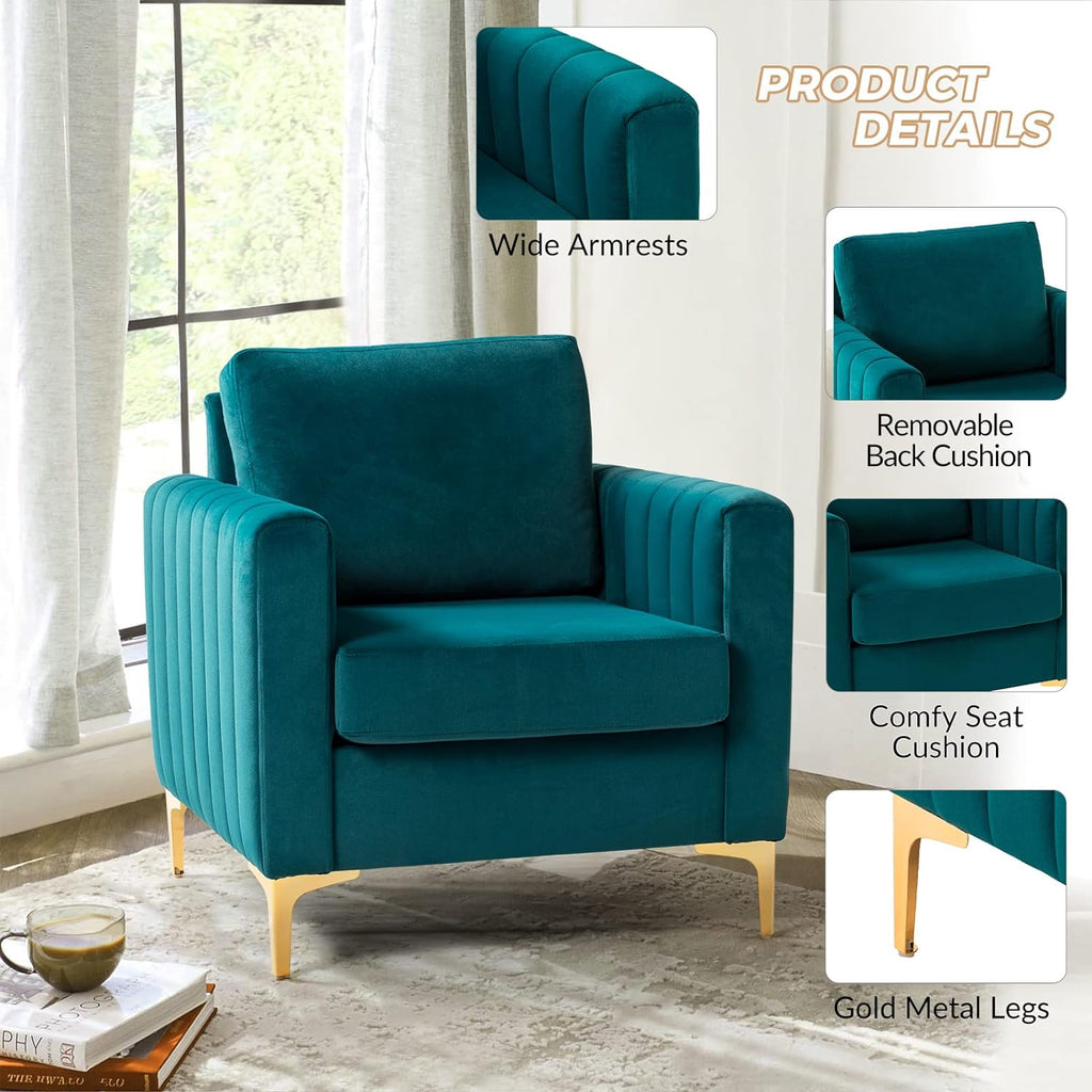 Teal Velvet Club Chairs Set Of 2 with Metal Legs N59302