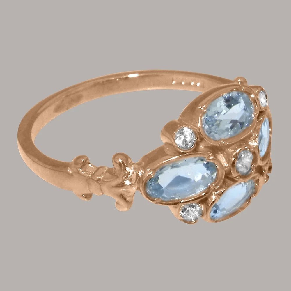 14k Rose Gold Diamond & Aquamarine Womens Ring Y34370