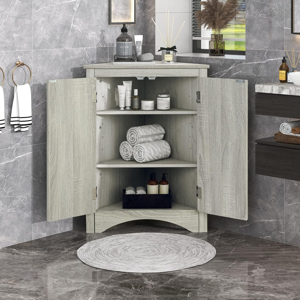 Grey Bathroom Corner Cabinet with Two Doors K896535