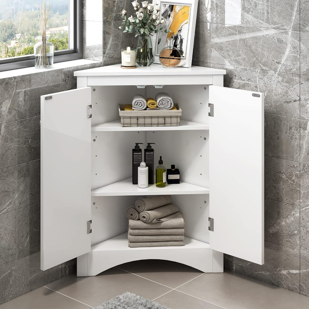 Grey Bathroom Corner Cabinet with Two Doors K896535