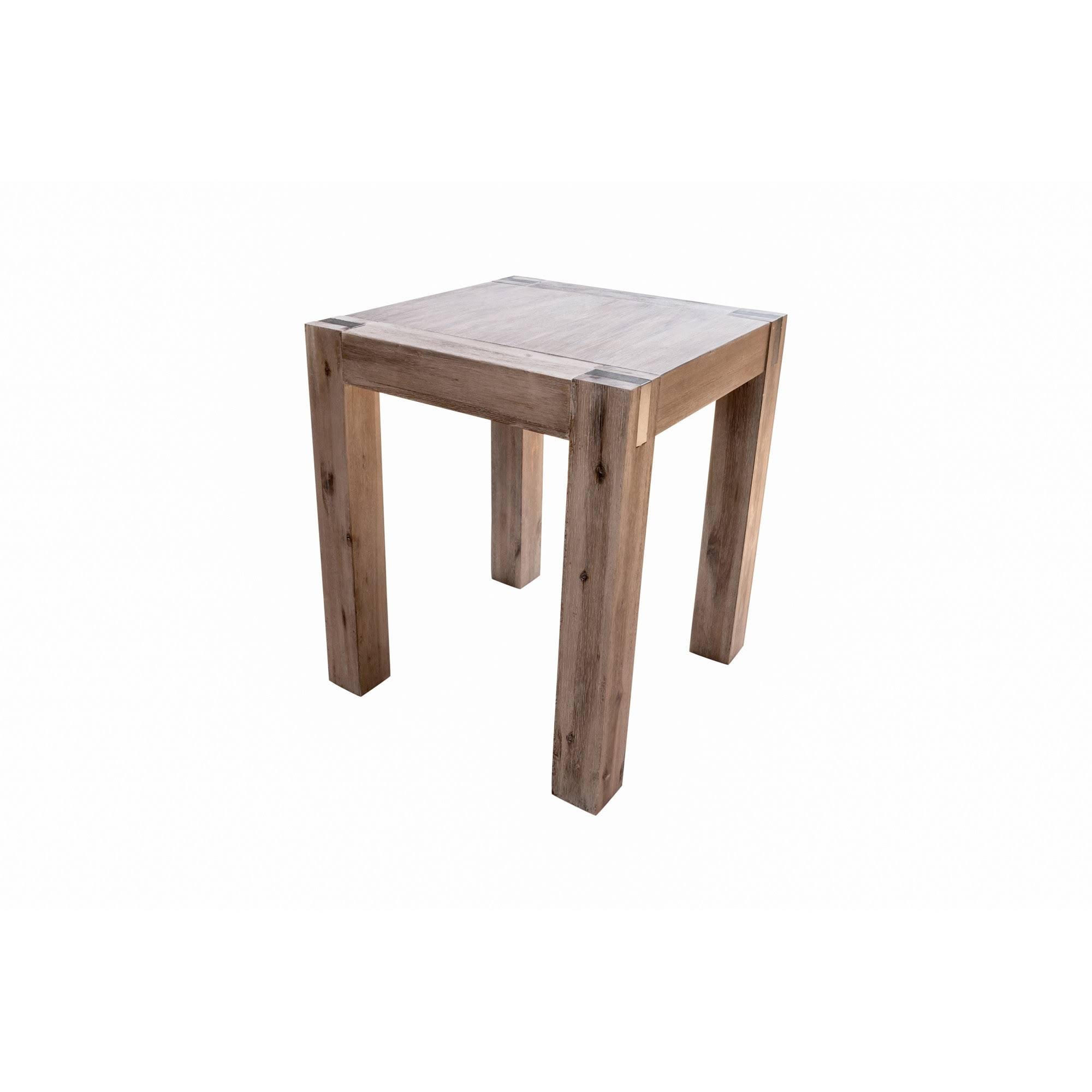 Brushed Driftwood Acacia Wood End Table with Metal Inset H8991