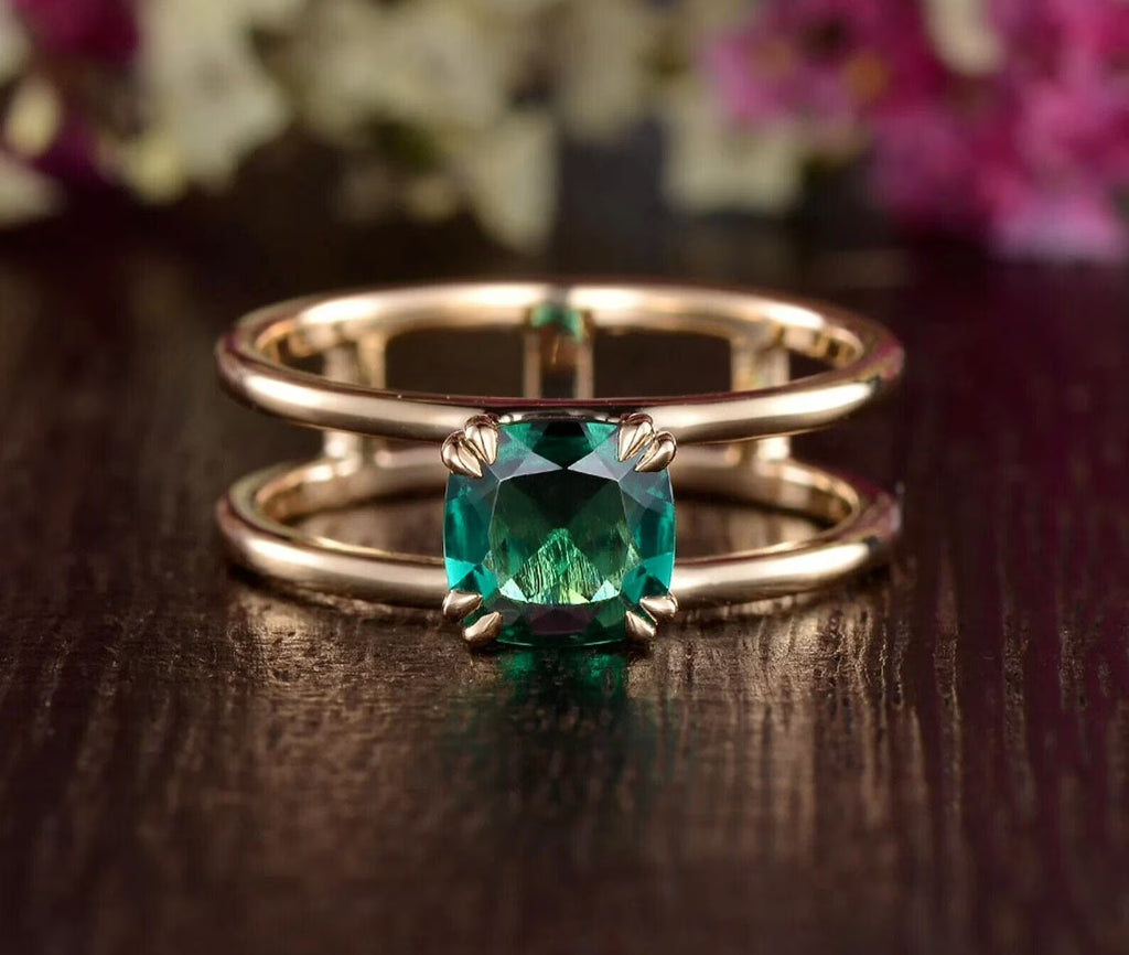 14k Rose Gold Green Emerald Ring Y152