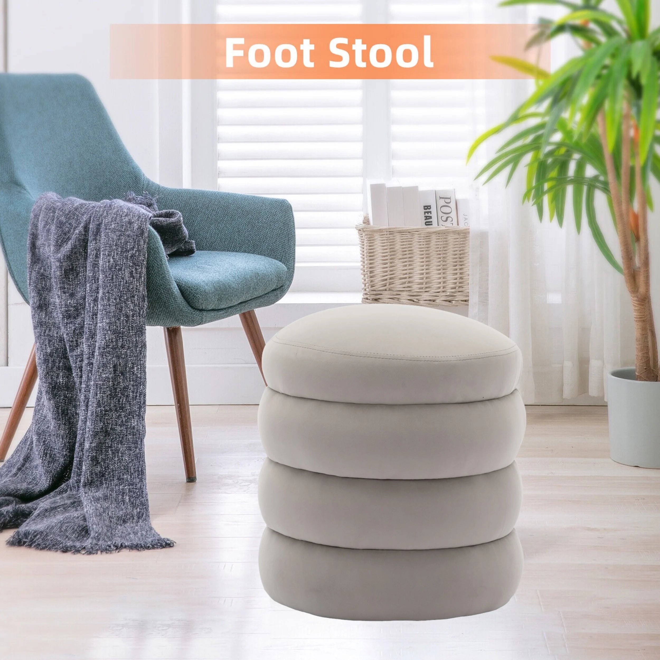Gray Velvet Tufted Ottoman I10910