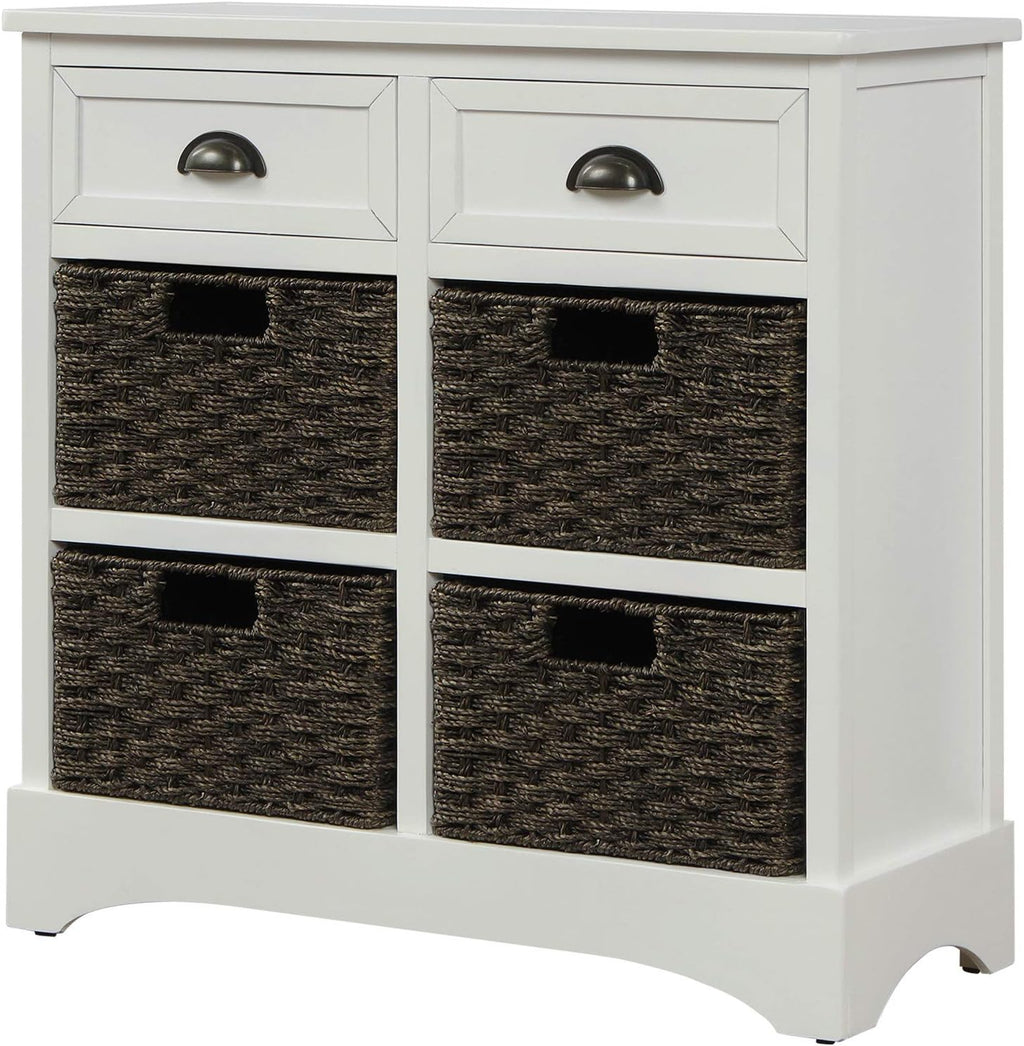 Solid Wood Wicker Storage Cabinet with 4-Basket Chest and 2 Drawers W363008