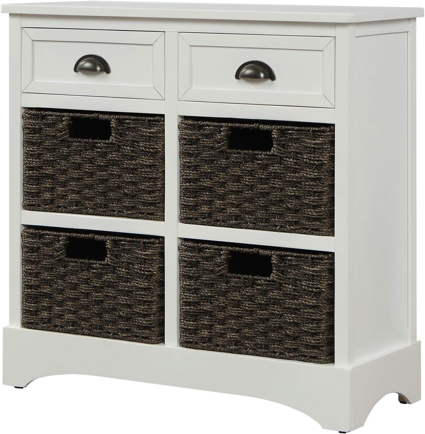 Solid Wood Wicker Storage Cabinet with 4-Basket Chest and 2 Drawers W363008