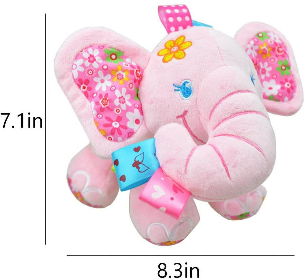 Baby Musical Stroller Toys Elephant Plush Stuffed Infant Toy with Musical Box, Squeaky Feet, BPA Free Teether A90083