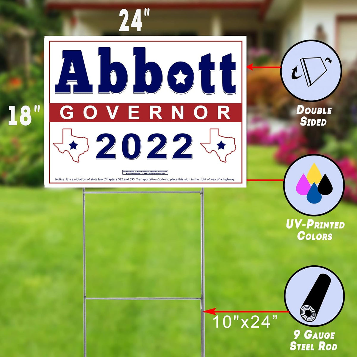 Yard Sign with Metal Wire H-Stake Stand and Bumper Sticker I910355