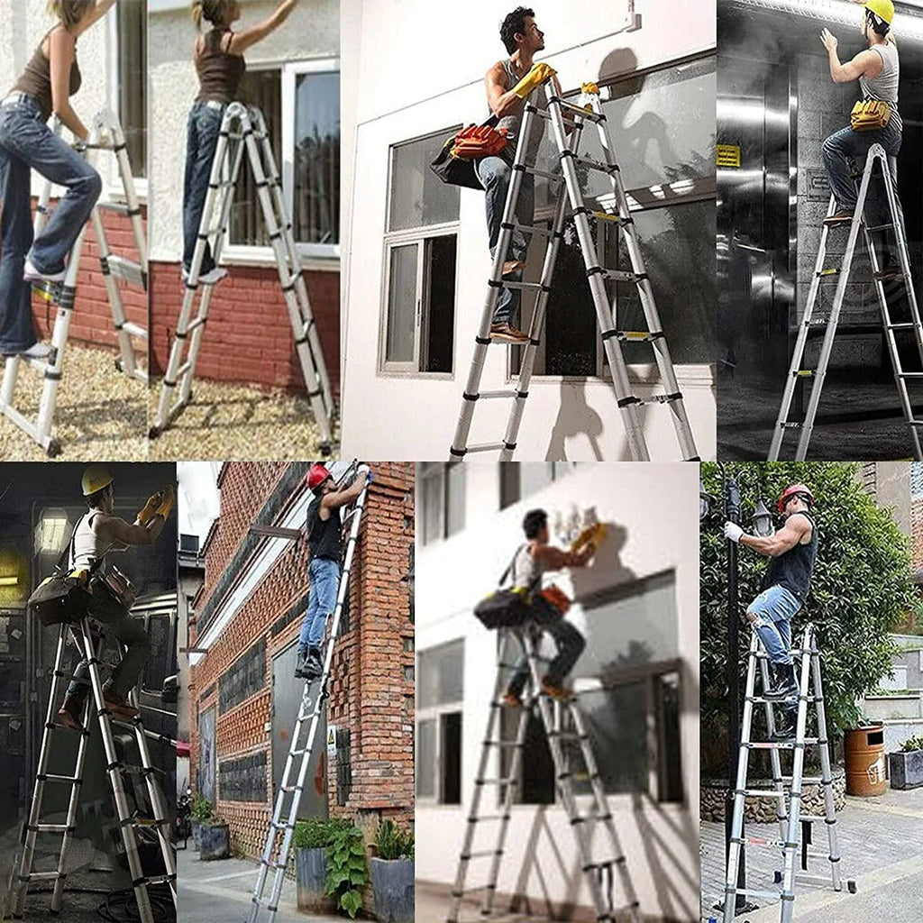 Telescoping 2 in 1 Extension Ladder, 6 FT Herringbone & 12 FT Straight, Lightweight Collapsible with Stabilizer Bar L80565