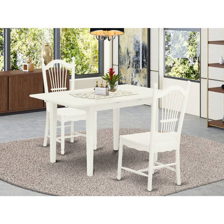 3-Piece White Dining Set with Slatted Chairs A2442