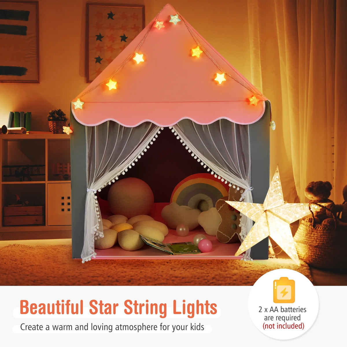 Pink Castle Fairy Tent with Star Lights Mat X6329