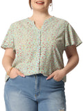 Plus Size Button Down Flare Short Sleeve Chiffon Blouse K74095