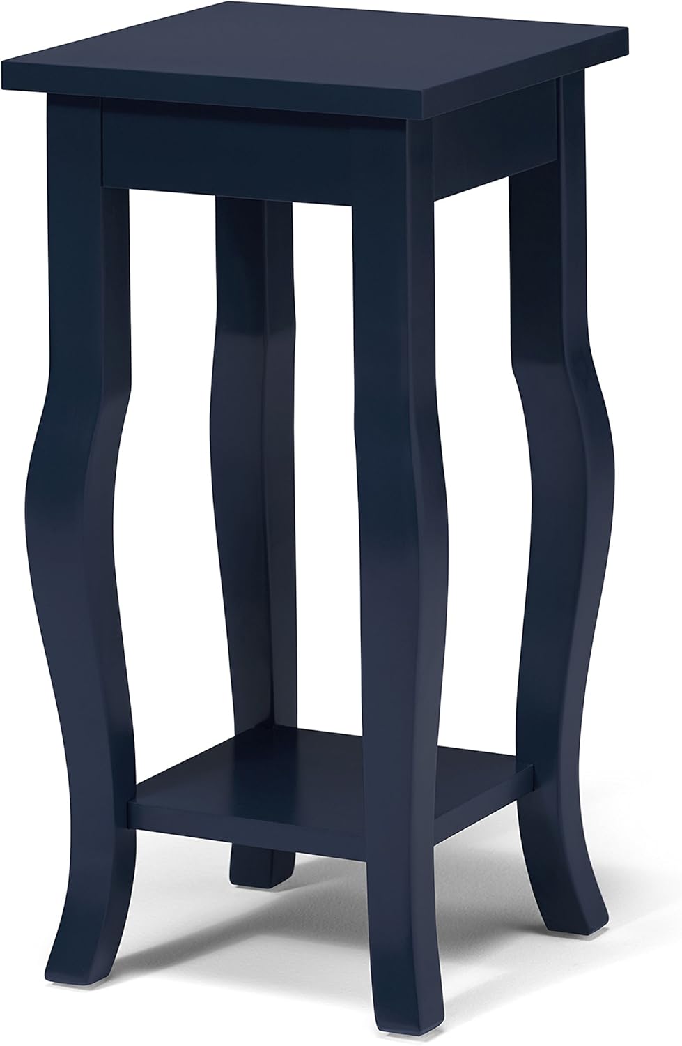 Black Wood Pedestal End Table with Curved Legs and Lower Shelf P406
