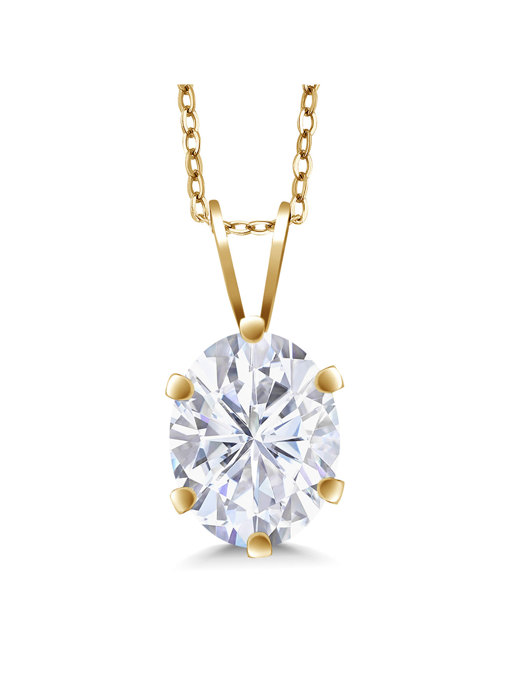 18K Yellow Gold Plated Silver White Oval Moissanite Pendant Necklace D188446