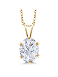18K Yellow Gold Plated Silver White Oval Moissanite Pendant Necklace D188446