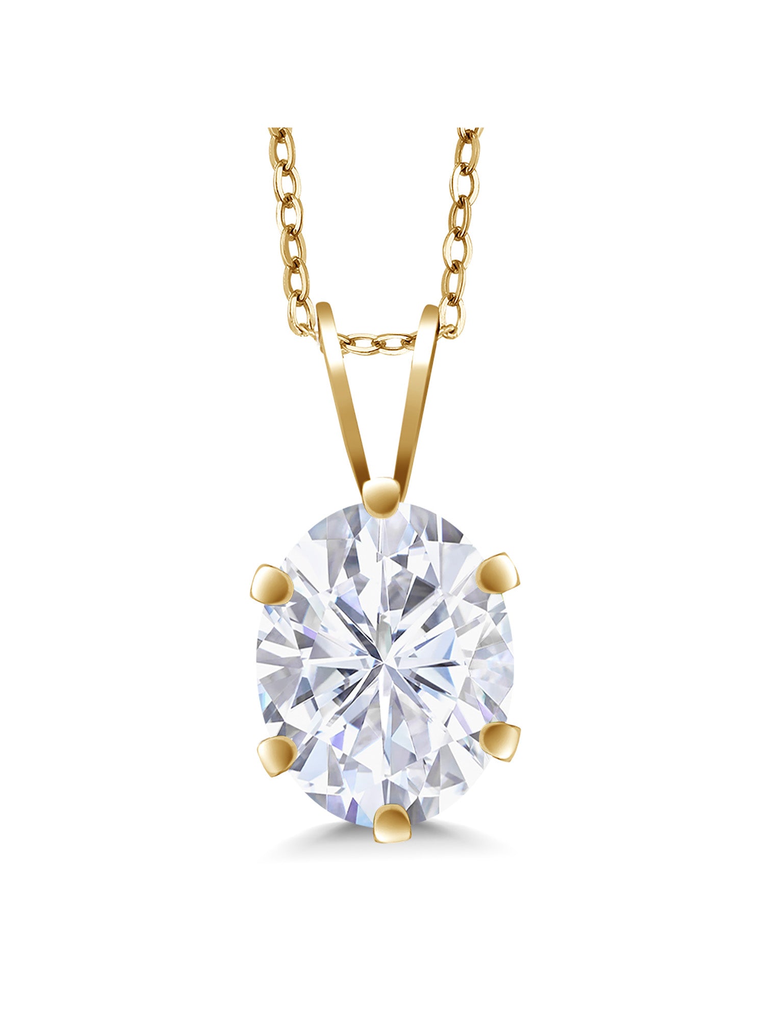 18K Yellow Gold Plated Silver White Oval Moissanite Pendant Necklace D188446
