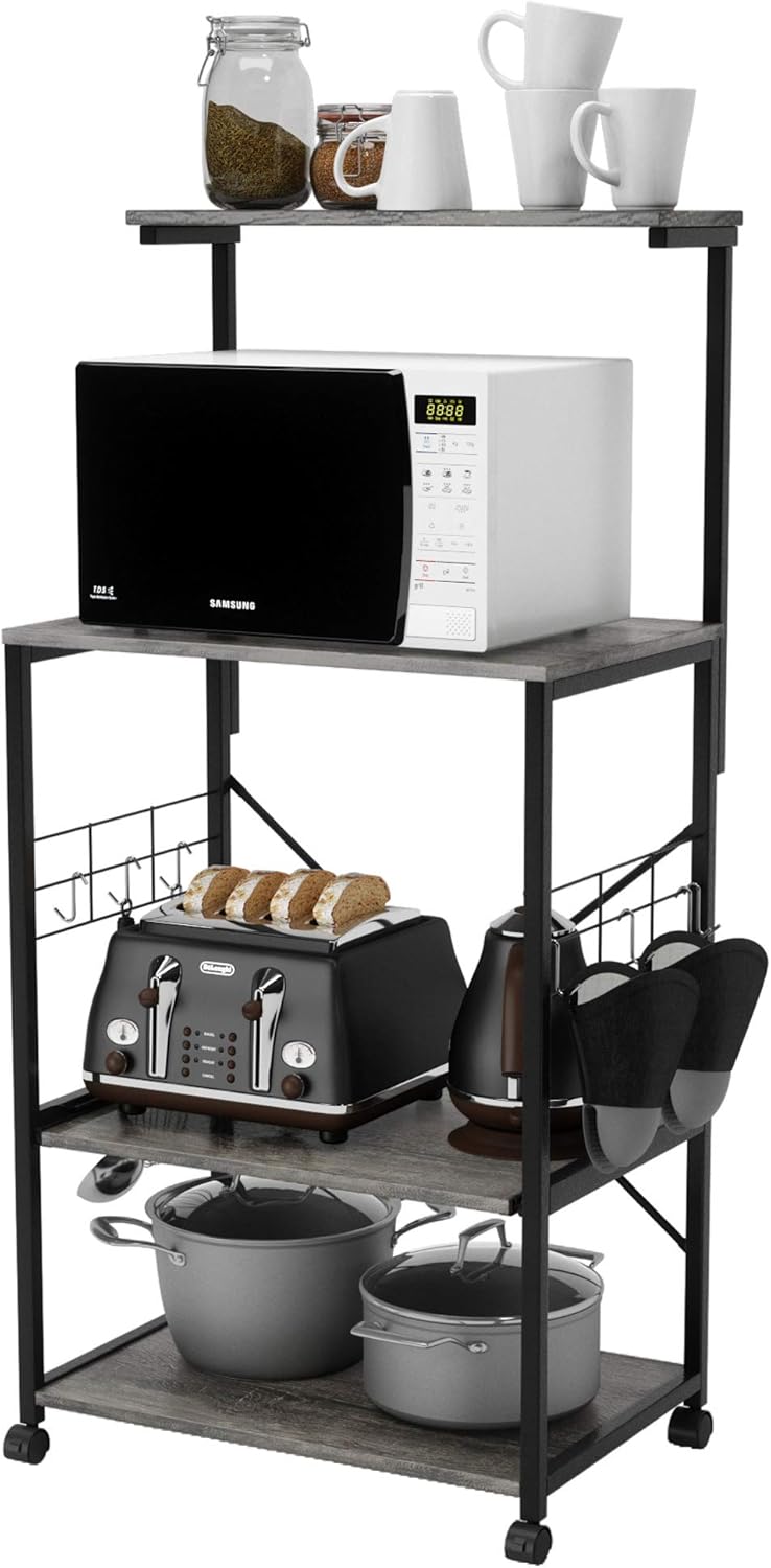 4 Tier Black Rolling Kitchen Cart with Storage Shelf N85757