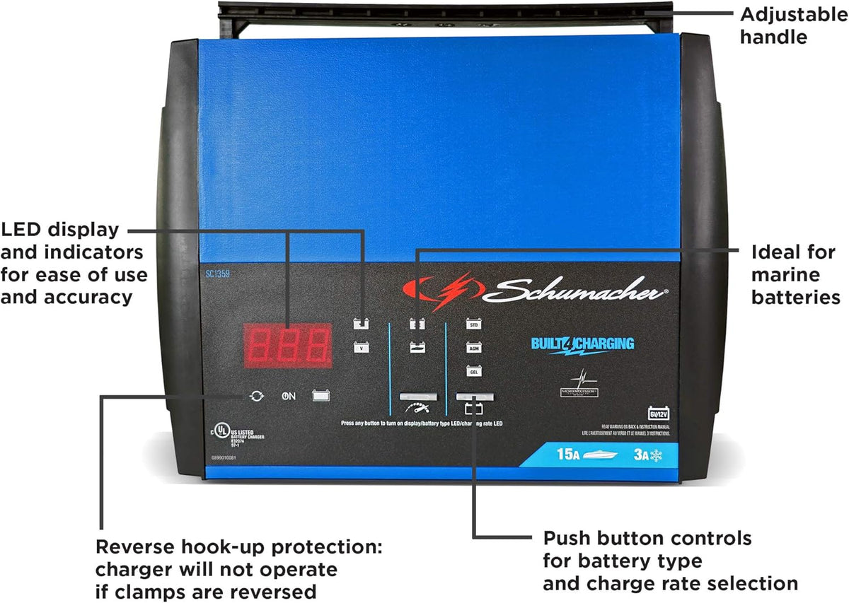 Fully Automatic Battery Charger, Maintainer, and Auto Desulfator - 15 Amp/3 Amp, 6V/12V Y44140