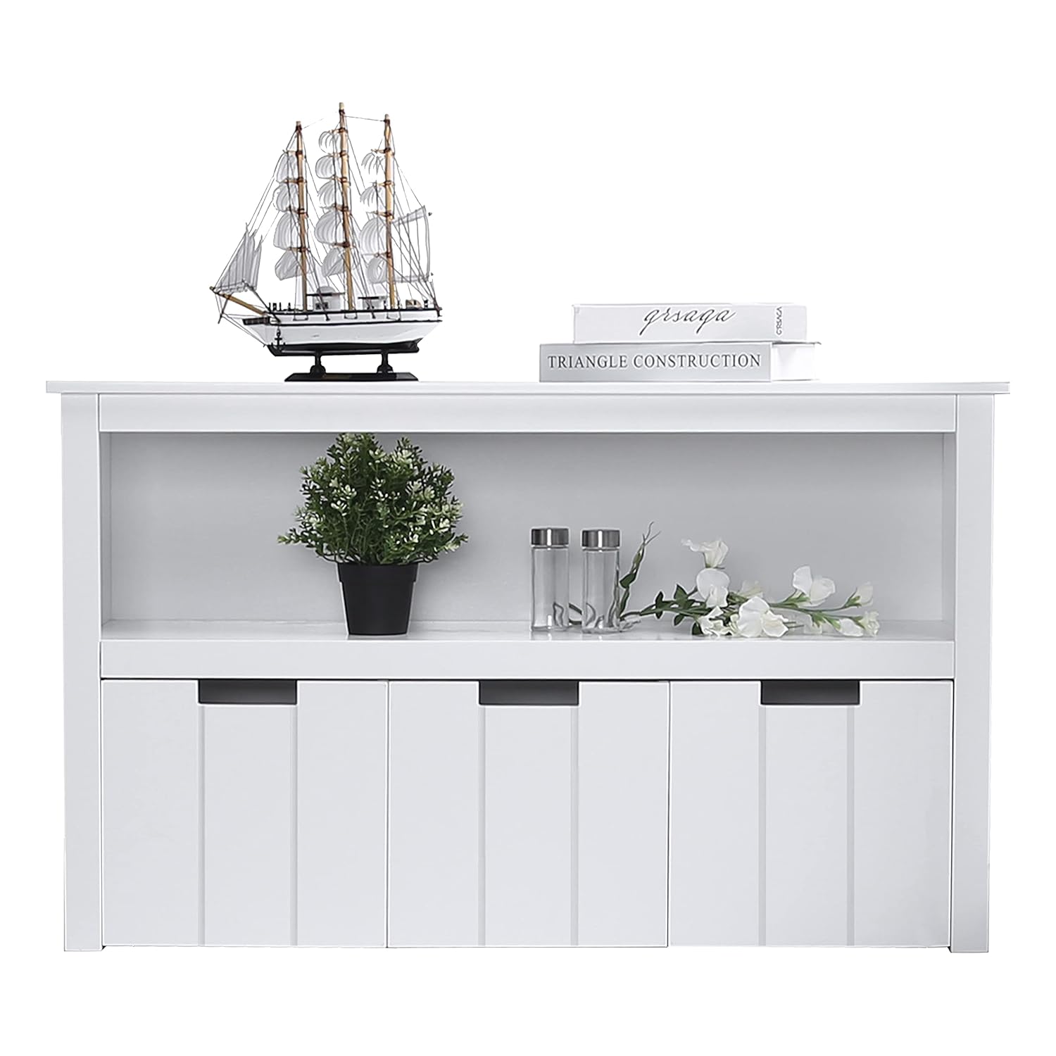 White Toy Box Organizer Storage Cabinet with Movable Drawers and Open Storage Cube Shelf T758831