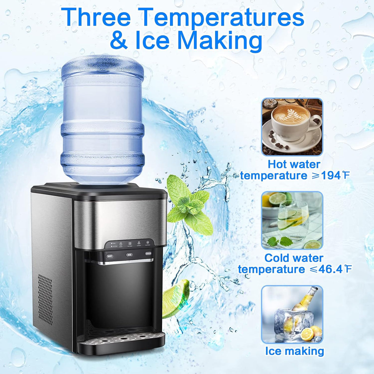 3-in-1 Top Loading Water Cooler Dispenser with Built-in Ice Maker A694