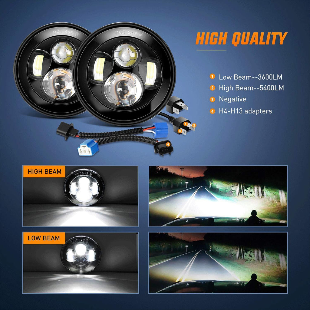 2PCS 7 Inch Round LED Headlight High Low Beam B627402