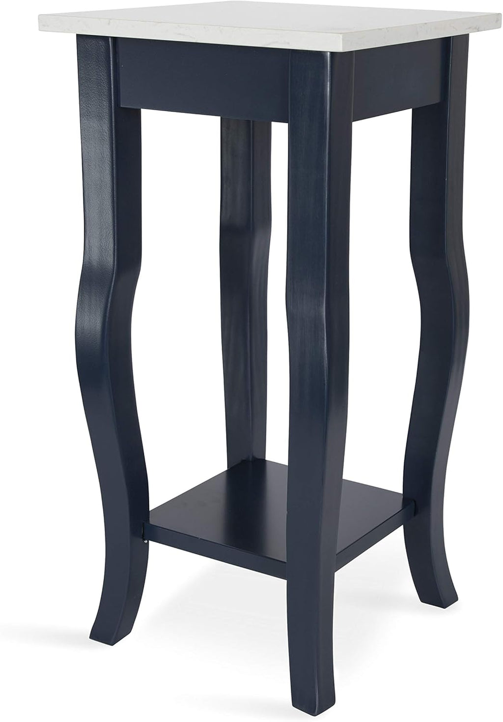Black Wood Pedestal End Table with Curved Legs and Lower Shelf P406