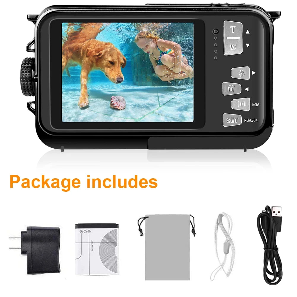 Black Waterproof Digital Camera 30 MP Full HD 1080P 16X Digital Zoom O7366