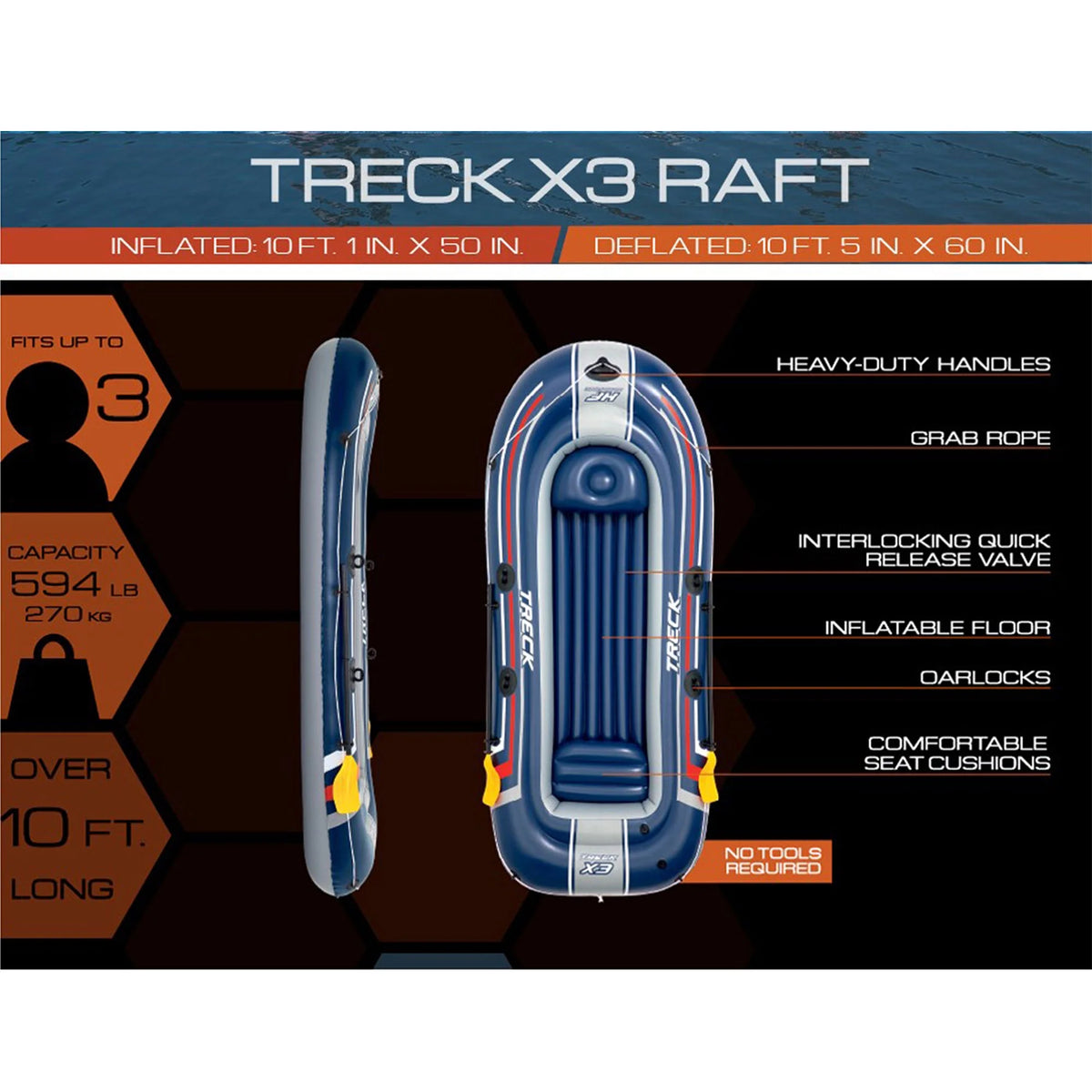 Inflatable 3 Person Water Raft Boat Set Z366035