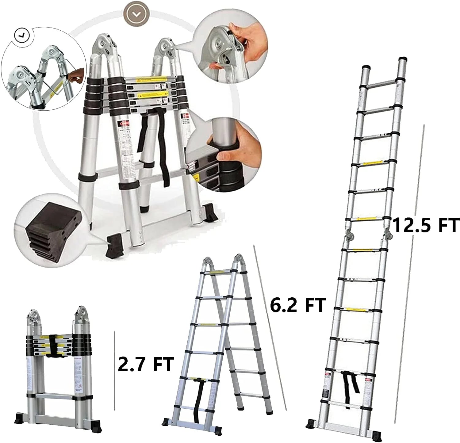 Telescoping 2 in 1 Extension Ladder, 6 FT Herringbone & 12 FT Straight, Lightweight Collapsible with Stabilizer Bar L80565